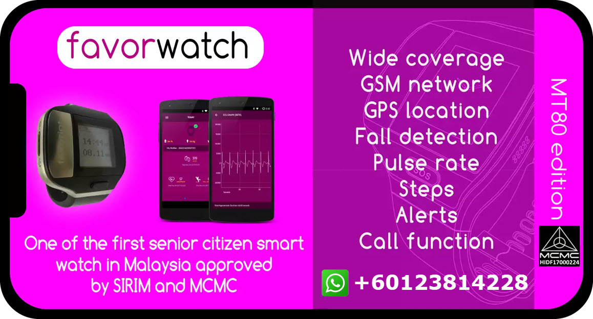 Favorwatch medical device for elderly people | +60123814228
