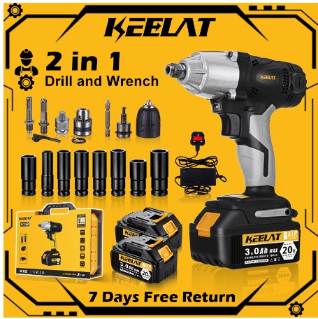 KEELAT Cordless Impact Wrench Electric Wrench Drill Tool Gun